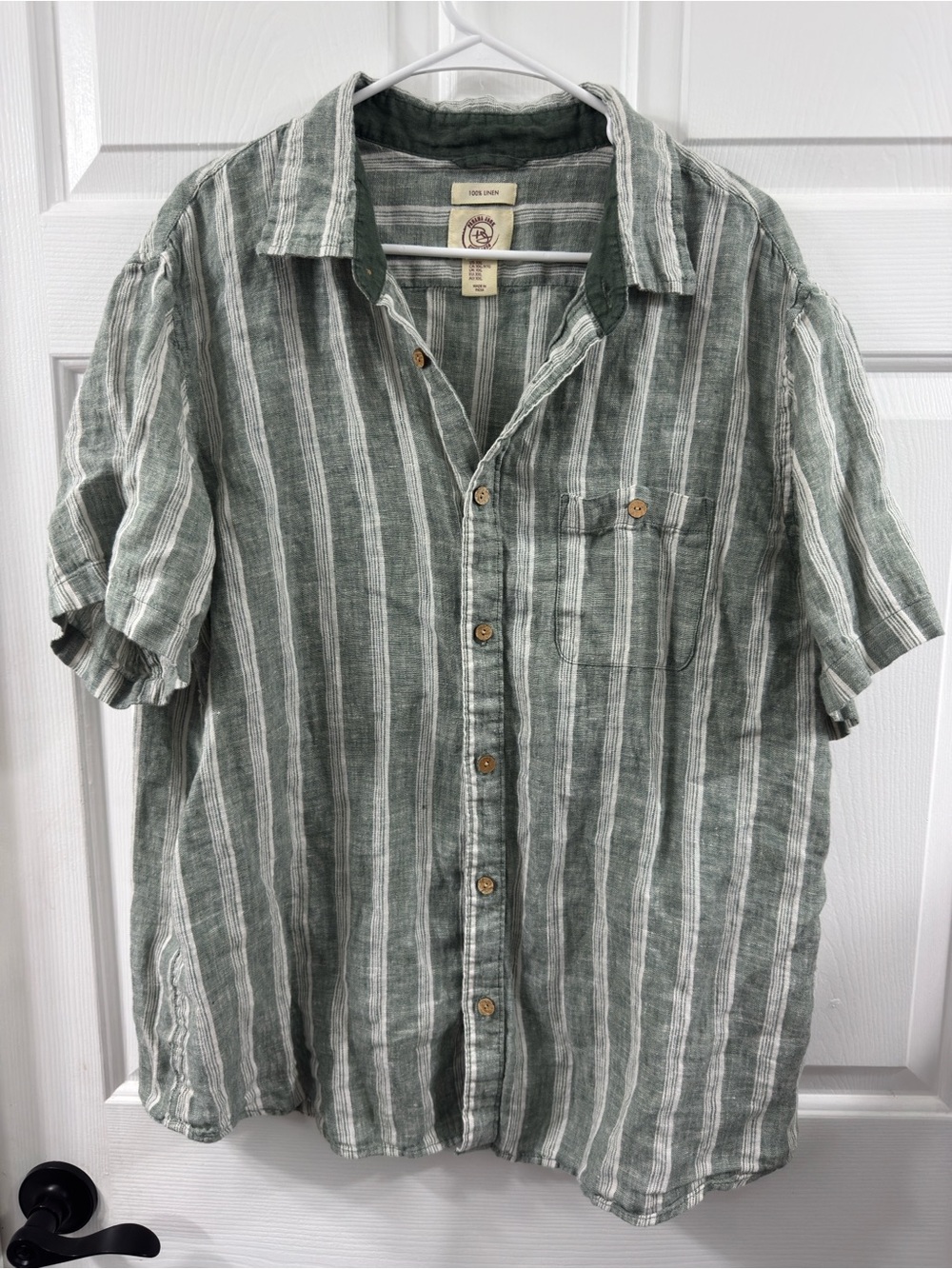 Panama Jack Green and White Striped Linen Short Sleeve Shirt